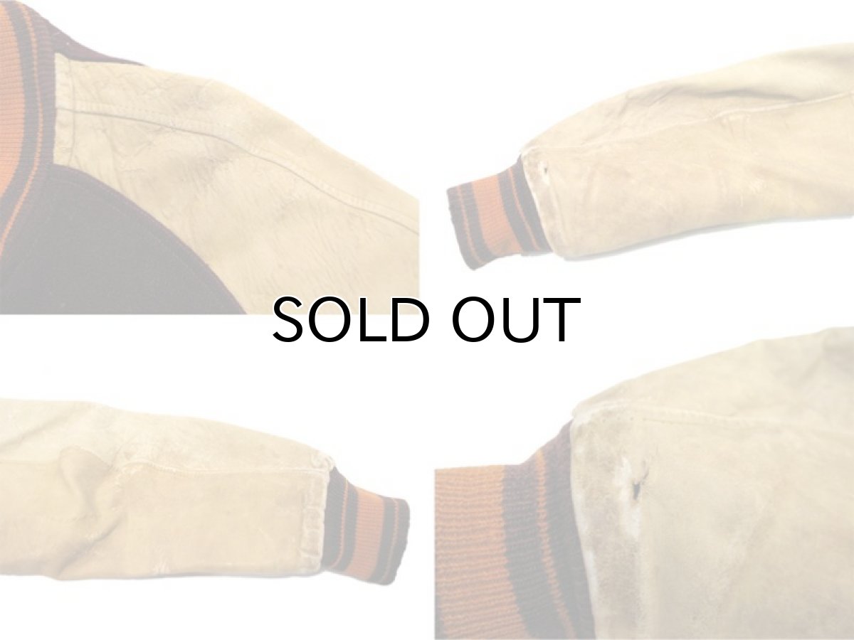 画像8: 1940's "AS IS" Wool / Leather Button Stadium Jacket　Burgundy / Beige　size M - L (表記 44) (8)