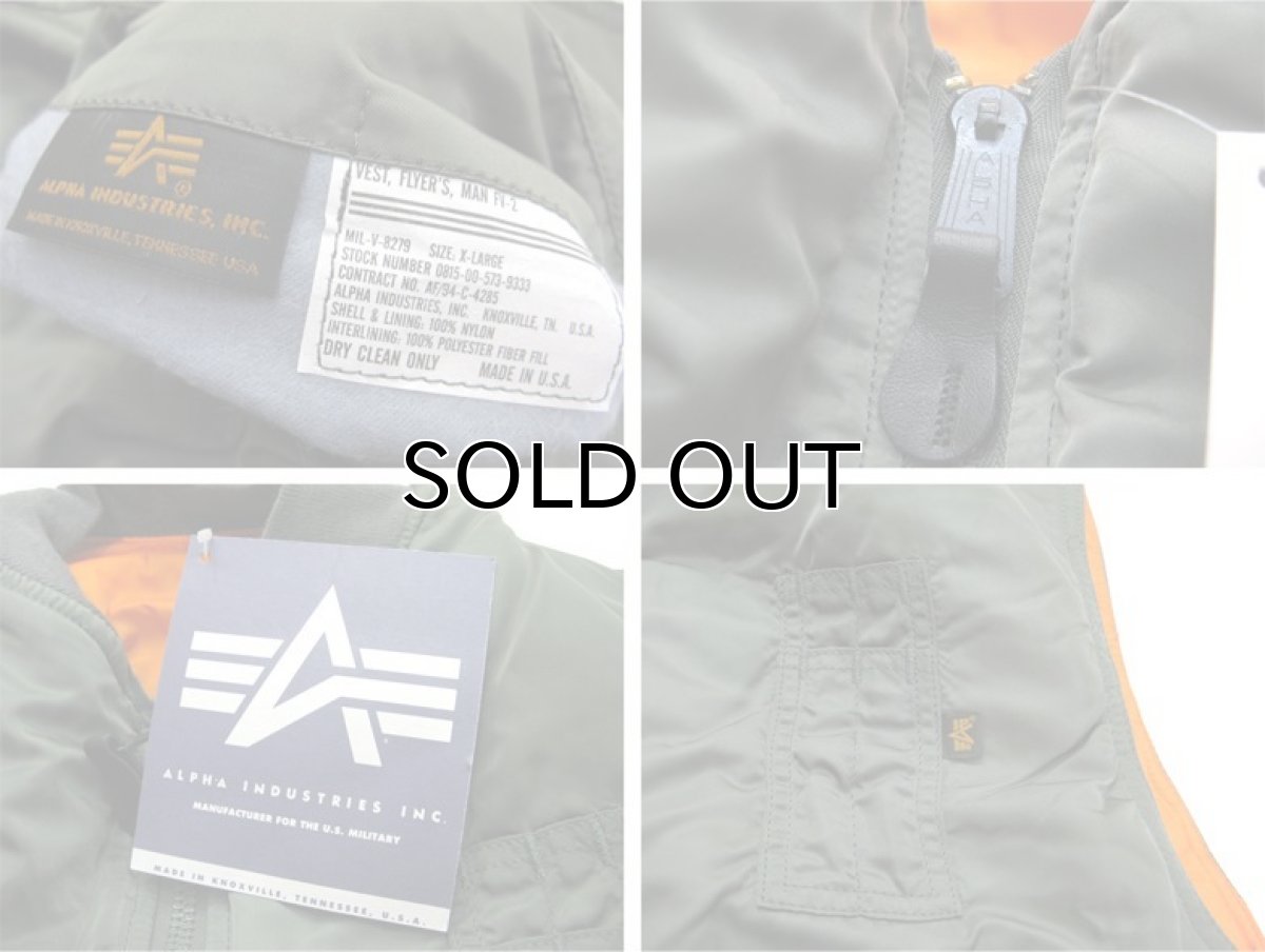 画像4: 1990's "ALPHA INDUSTRIES" FV-2 Flyers Vest Dead Stock　-made in USA-　OLIVE　size X-LARGE (4)