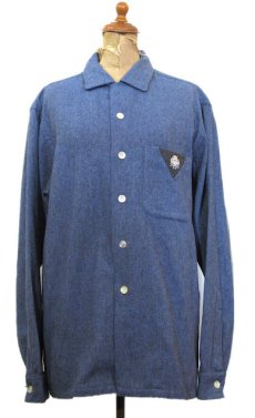 画像1: 1960's "DONEGAL" L/S Wool Box Shirts　BLUE　size L (表記 M) (1)