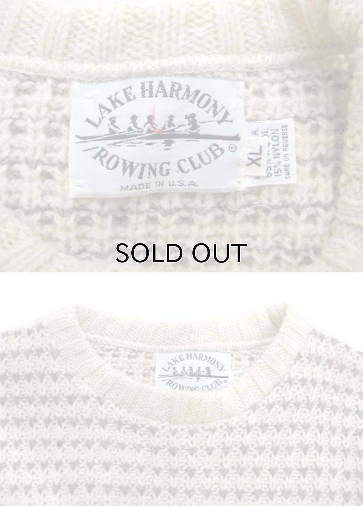 画像3: "LAKE HARMONY ROWING CLUB" Wool Sweater -made in USA- Off White / Beige size L (表記 XL) (3)