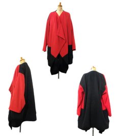 画像2: 1980's "PATRICK KELLY" Design Wool Coat -made in FRANCE-　Black / Red　size Free (2)