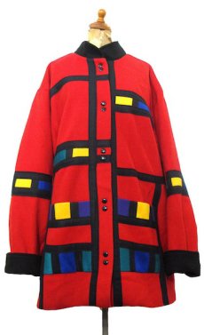 画像1: 1980's "STEVE EVANS" Color Pattern Design Wool Coat -made in USA-　Multi Color　size XL (表記 不明) (1)