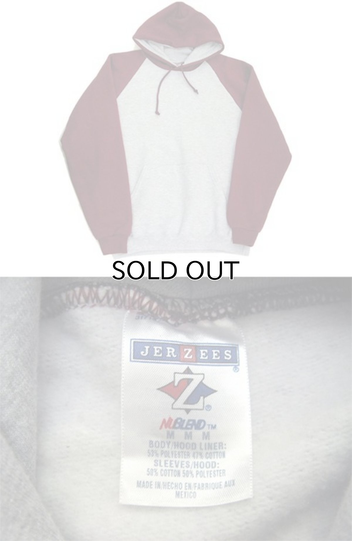 画像3: "JERZEES" Two-Tone Sweat Parka Grey / Burgundy size L (表記 M) (3)