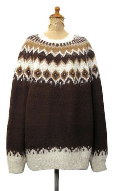 画像1: OLD Alpaca Wool Nordic Sweater　BROWN　size L - XL (表記 不明) (1)