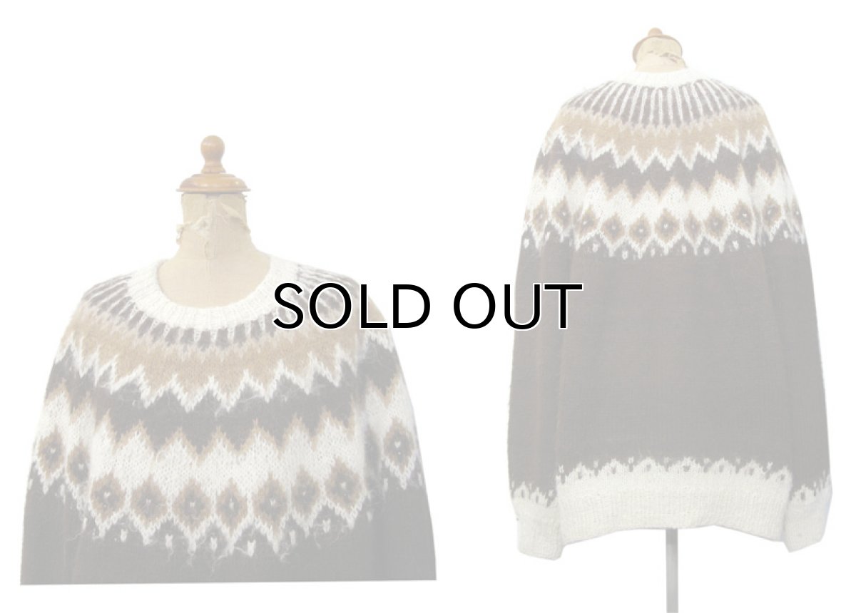 画像2: OLD Alpaca Wool Nordic Sweater　BROWN　size L - XL (表記 不明) (2)