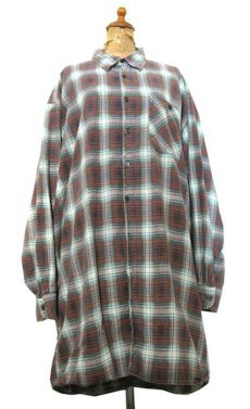 画像1: 1970's Europe L/S Flannel Long Shirts　Brown / Green　size XL (1)