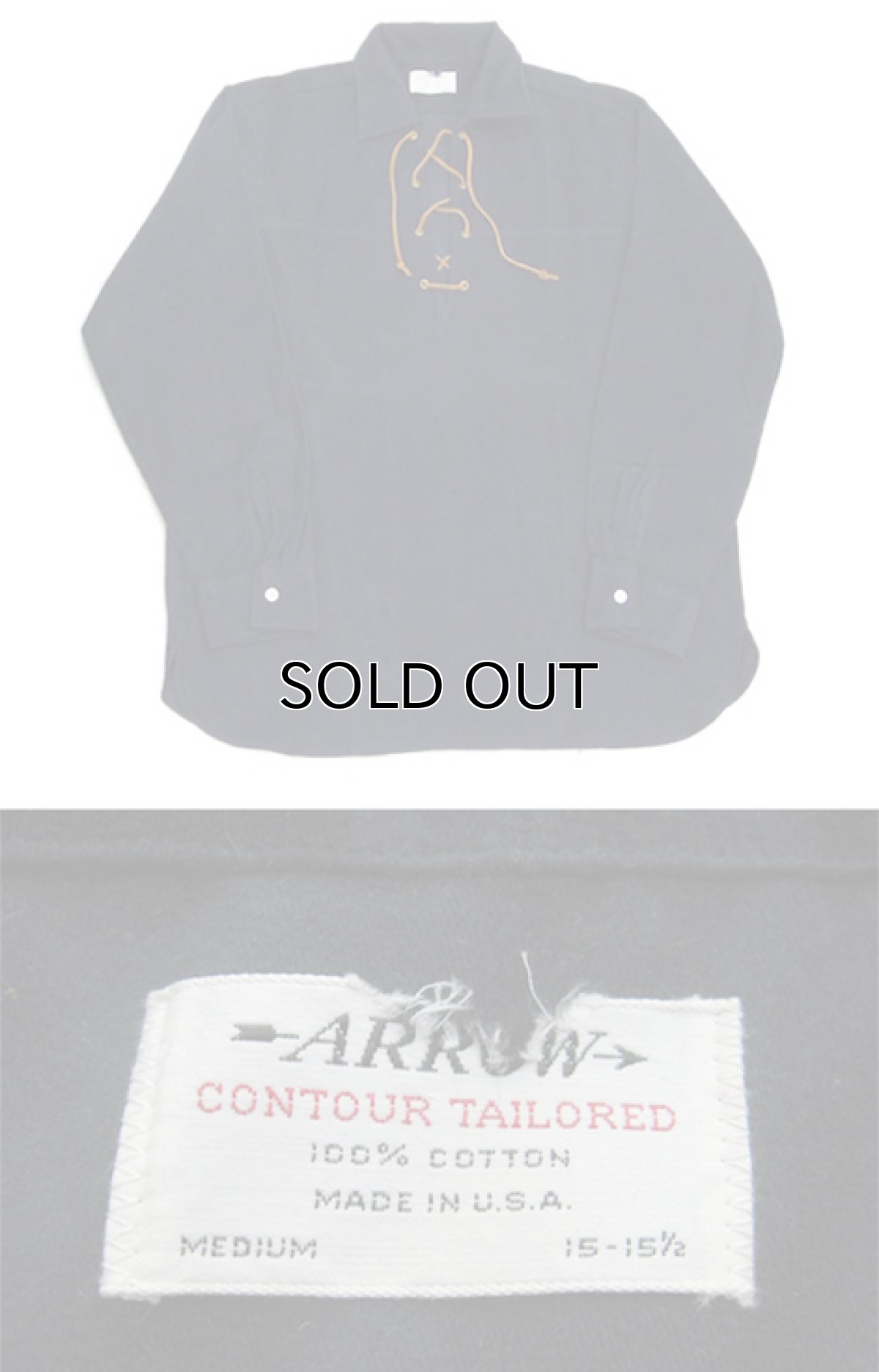 画像3: 1960's ARROW  Chamois Cloth Lace Up Pullover Shirts NAVY size M (表記 MEDIUM 15-15 1/2) (3)
