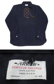 画像3: 1960's ARROW  Chamois Cloth Lace Up Pullover Shirts　NAVY　size M (表記 MEDIUM 15-15 1/2) (3)