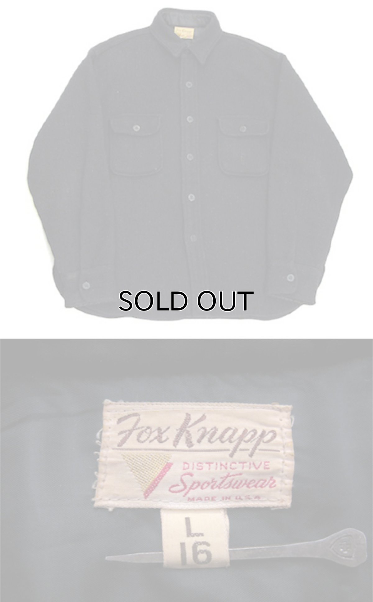 画像3: 1950-60's Fox Knapp  L/S Wool CPO Shirts NAVY size M-L (表記 L 16) (3)