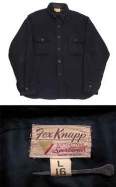 画像3: 1950-60's Fox Knapp  L/S Wool CPO Shirts　NAVY　size M-L (表記 L 16) (3)