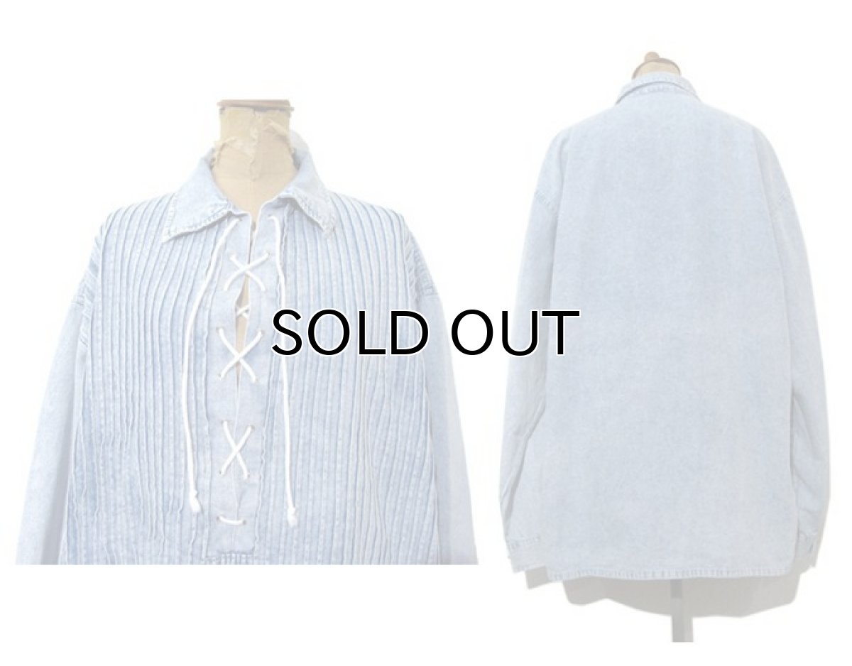画像2: Europe  Acid Wash L/S Lace Up Pullover Shirts　Blue　size L-XL (表記不明) (2)