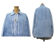 画像2: Europe  Acid Wash L/S Lace Up Pullover Shirts　Blue　size L-XL (表記不明) (2)