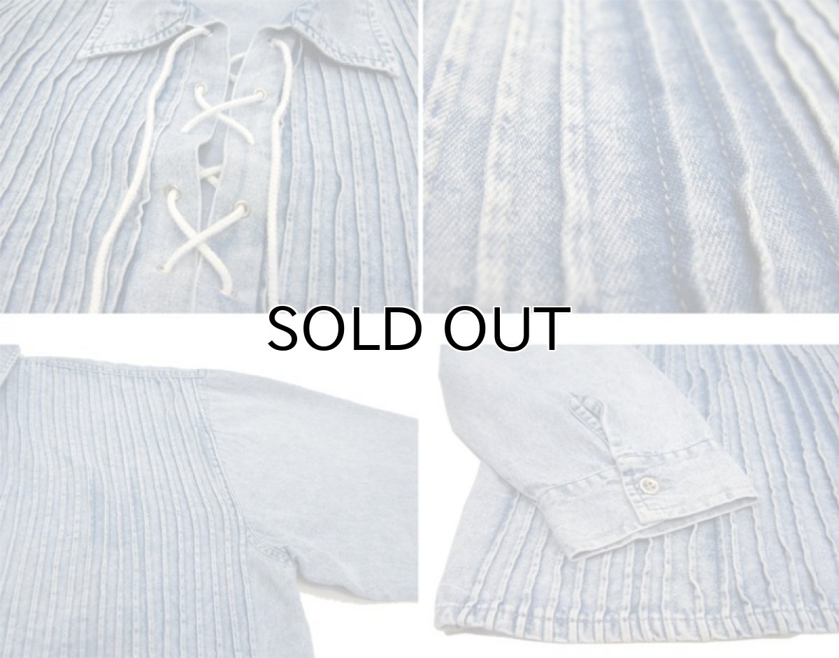 画像4: Europe  Acid Wash L/S Lace Up Pullover Shirts　Blue　size L-XL (表記不明) (4)
