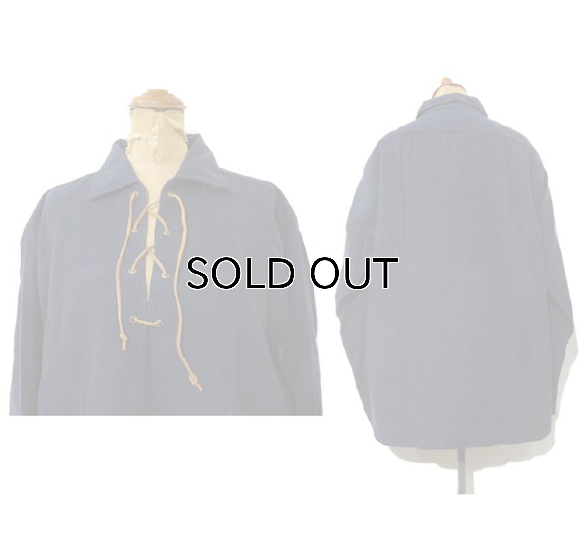 画像2: 1960's ARROW  Chamois Cloth Lace Up Pullover Shirts NAVY size M (表記 MEDIUM 15-15 1/2) (2)
