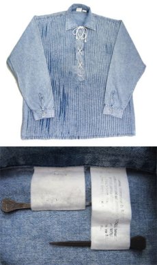 画像3: Europe  Acid Wash L/S Lace Up Pullover Shirts　Blue　size L-XL (表記不明) (3)