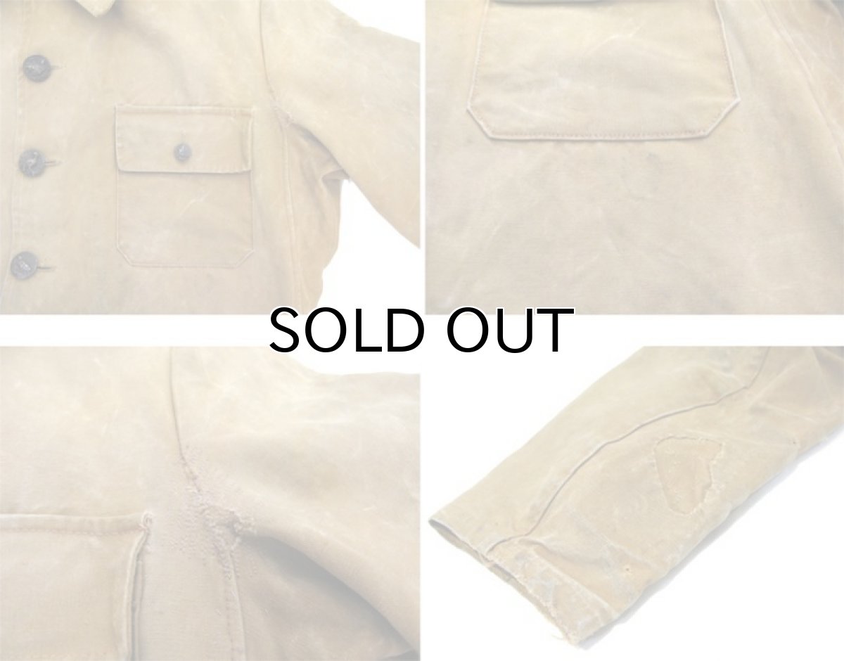 画像6: 1940's French Work Cotton Canvas Hunting Jacket　BEIGE　size M (6)
