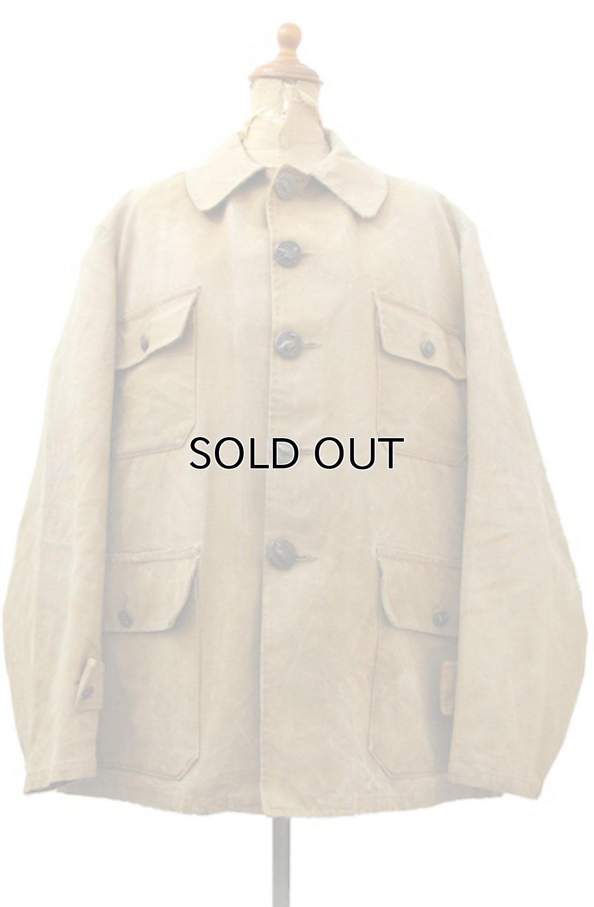 画像8: 1940's French Work Cotton Canvas Hunting Jacket　BEIGE　size M (8)
