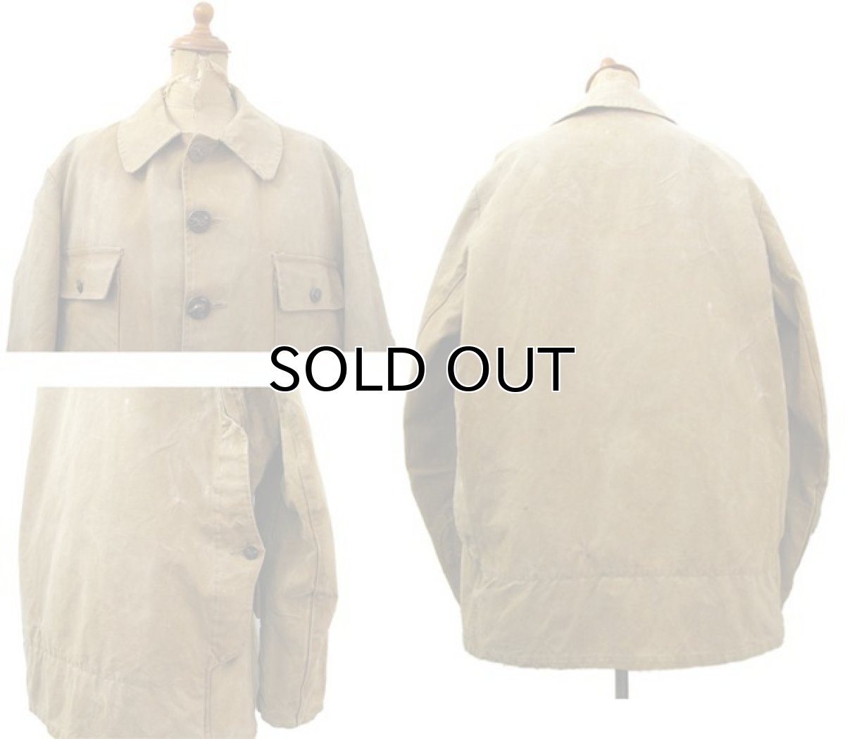 画像2: 1940's French Work Cotton Canvas Hunting Jacket　BEIGE　size M (2)