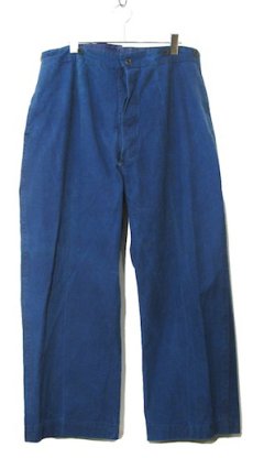 画像1: 1930-40's French Indigo Cotton Linen Trousers　Indigo Blue　size w 36 ~ 38 inch (1)