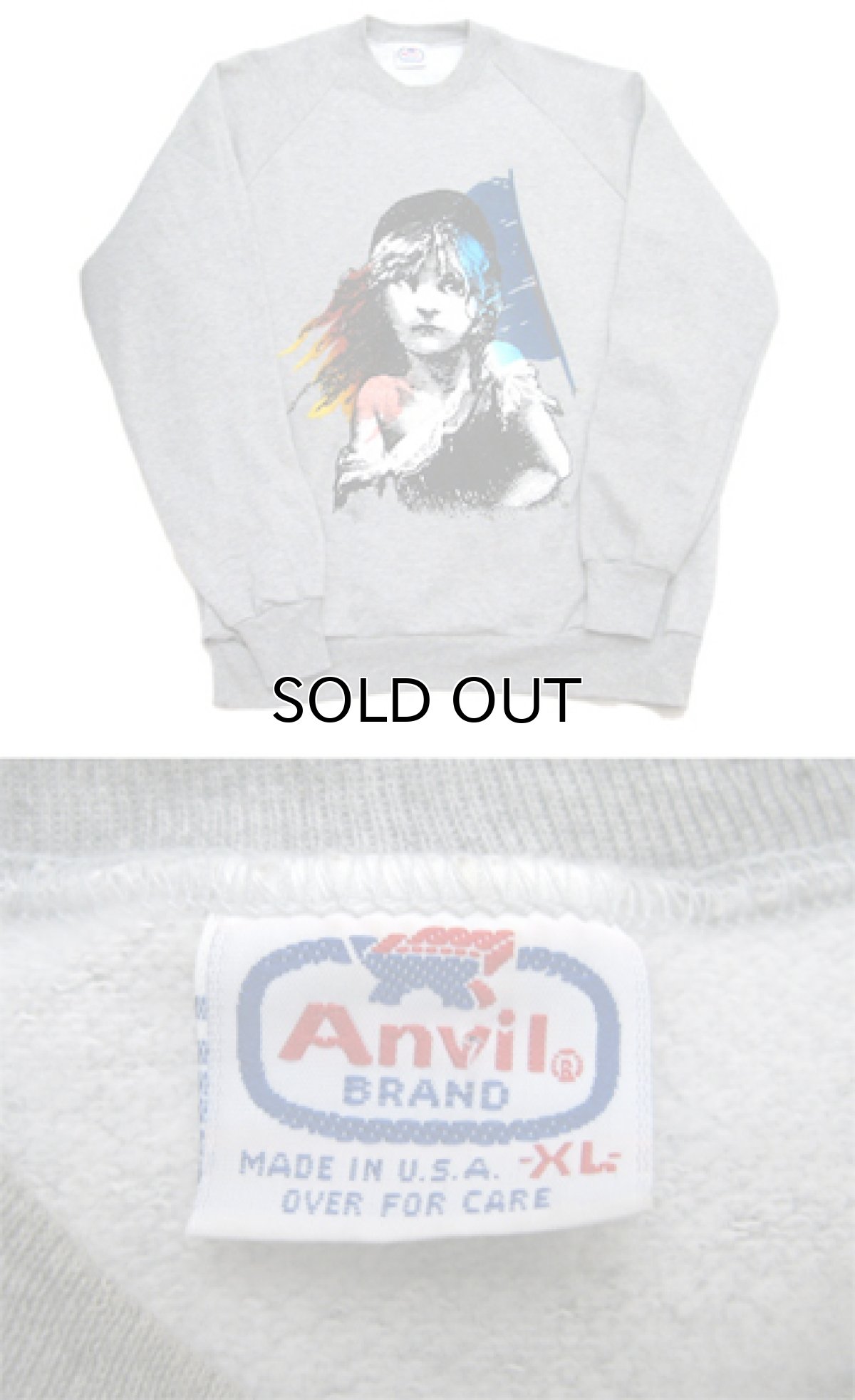 画像2: 1980's Anvil "Les Miserables" Crew Neck Sweat   Heather Grey size L (表記 XL) (2)