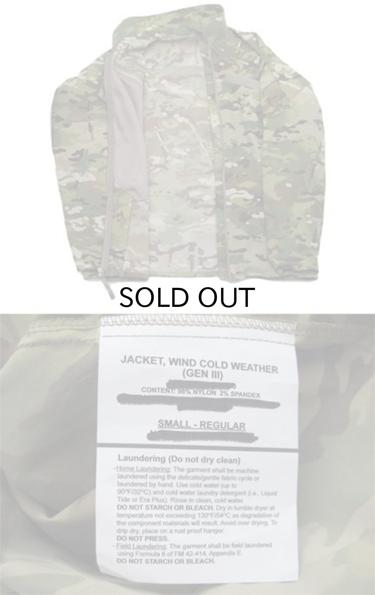 画像3: U.S.ARMY ECWCS "GEN III"  Level4 Wind Jacket　Dead Stock　MULTICAM　size SMALL - REGULAR (3)