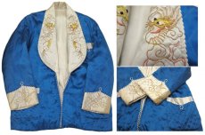 画像3: 1950's Souvenir Satin Gown　BLUE / NATURAL　size M-L (表記なし) (3)
