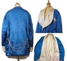 画像2: 1950's Souvenir Satin Gown　BLUE / NATURAL　size M-L (表記なし) (2)