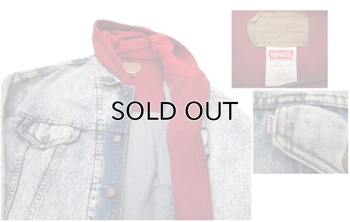 画像4: 1990's Levi's "75076" Chemical Wash Denim Jacket with Sweat  made in CANADA　Blue　size XL (表記 L) (4)