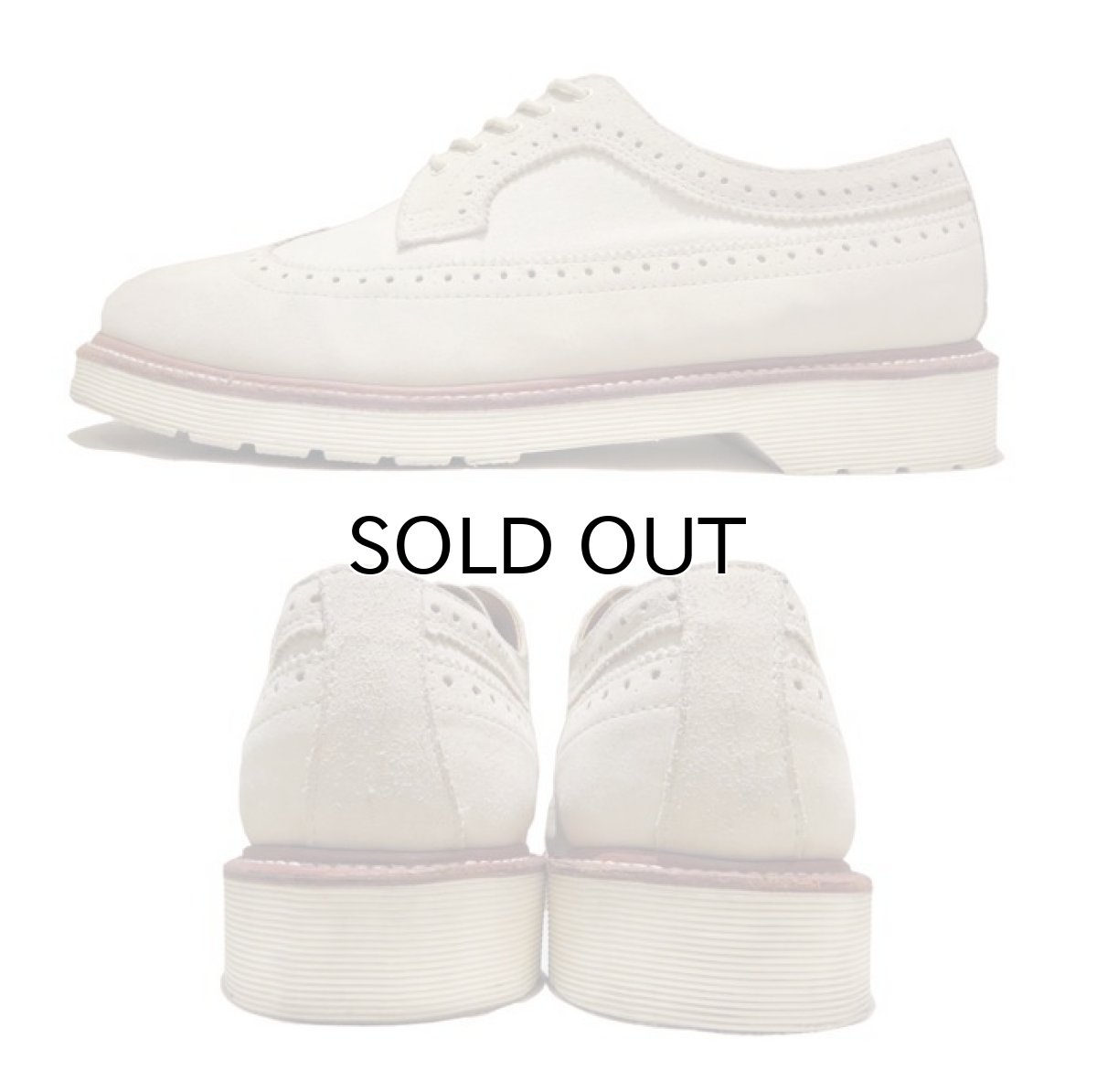 画像2: "Dr.Martins" 5-Hole Wing Tip Canvas/Suede Shoes Light Beige size UK 9 (28cmぐらい) (2)