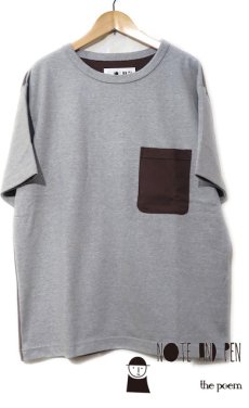 画像1: " Note and Pen the poem " ノートとペン　"ポエムのポケットTee2"　GREY/BROWN (1)