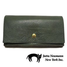 画像1: "JUTTA NEUMANN" Leather Wallet "the Waiter's Wallet"  color : Green / Lavender　長財布 (1)