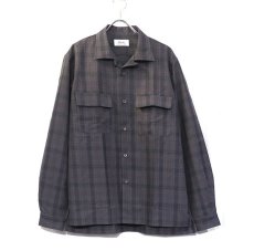 画像2: Riprap "Cotton Weather Tartan Check Semi Open Collar Shirt"  color : CHARCOAL/PURPLE　size LARGE (2)