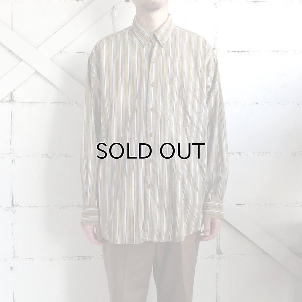 画像5: 1990's GAP  L/S Stripe B.D. Shirt MUSTARD size L (表記M) (5)