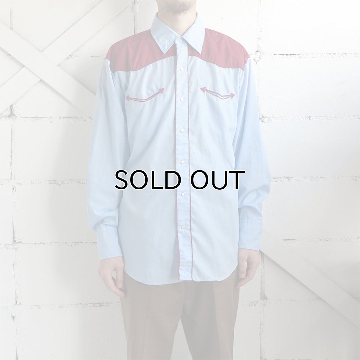 画像8: 1970-80's Van Cort L/S Western Shirt　SAX/BURGUNDY　size M-L (表記L) (8)