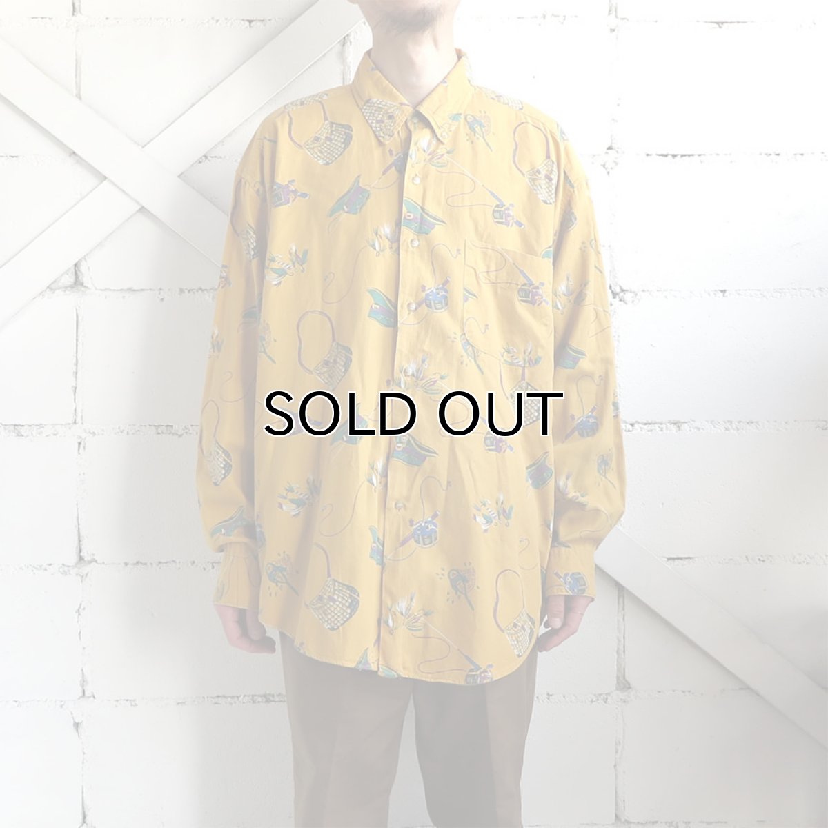 画像6: 1990's GAP L/S B.D. Shirt -Fishing Pattern- MUSTARD size L-XL(表記XL) (6)