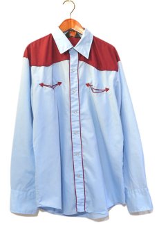 画像1: 1970-80's Van Cort L/S Western Shirt　SAX/BURGUNDY　size M-L (表記L) (1)