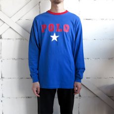 画像2: 1980's~ Polo by Ralph Lauren(ラルフローレン) Logo Print L/S T-Shirt　BLUE/RED　size M(表記XL) (2)