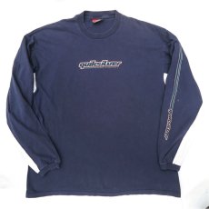 画像1: 1990's~ QUIKSILVER Logo Print L/S T-Shirt　NAVY/L.GREY　size L(表記XL) (1)