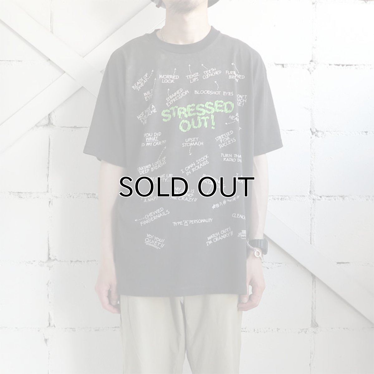 画像2: 1990's Hanes "Stressed Out!" Message Print T-Shirt　BLACK　size L(表記XL) (2)