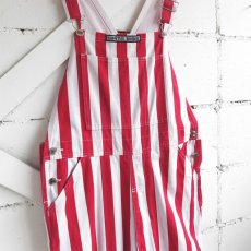 画像1: "GAME BIBS" Fat Stripe Cotton Twill Overall　WHITE/RED　size L (1)