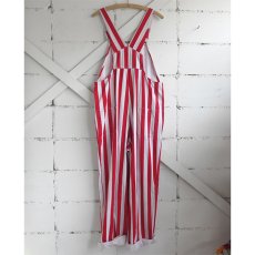 画像3: "GAME BIBS" Fat Stripe Cotton Twill Overall　WHITE/RED　size L (3)