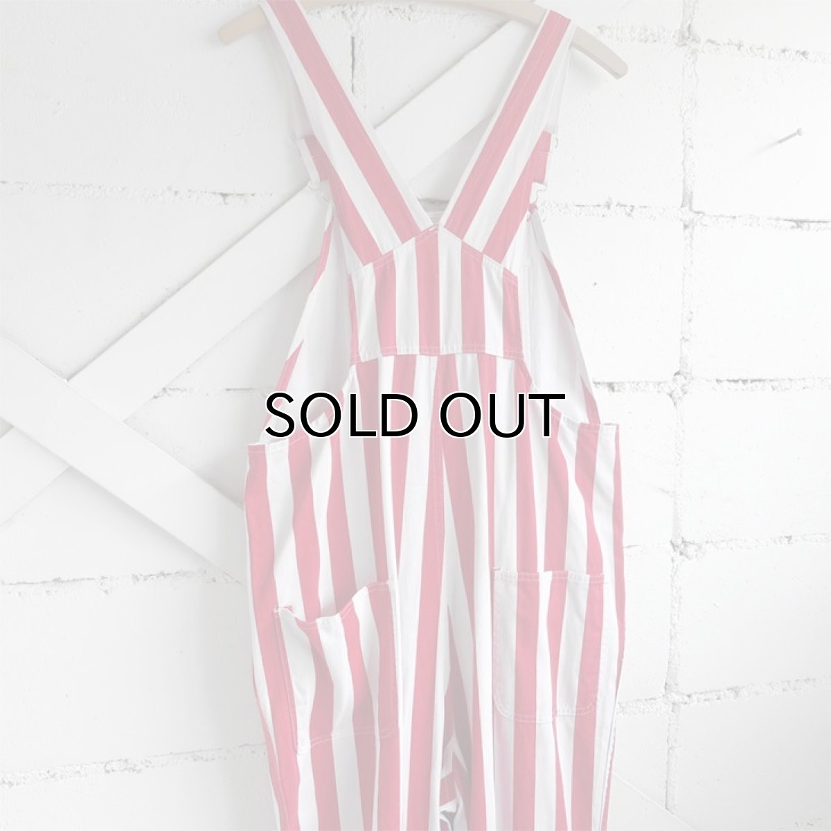 画像4: "GAME BIBS" Fat Stripe Cotton Twill Overall WHITE/RED size L (4)