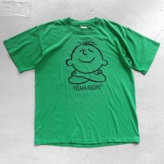 画像1: 1990's "YEAH-RIGHT" Print T-Shirt　GREEN　size M-L (1)