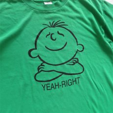 画像2: 1990's "YEAH-RIGHT" Print T-Shirt　GREEN　size M-L (2)