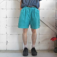 画像3: 1980-90's "DON'T STOP" Pig Suede Leather Tuck Shorts　TURQUOISE BLUE　size W31INCH (3)