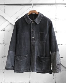 画像1: 1930's~ FRANCE  Black Moleskin Work Jacket　size L (1)