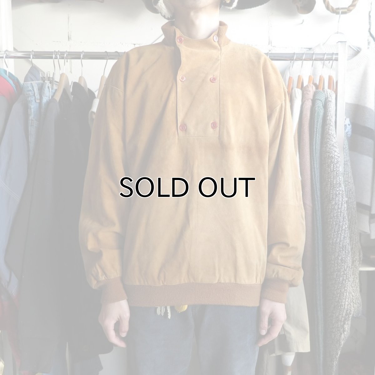 画像9: 1980's "Yves Saint Laurent" Nubuck Leather Pullover Jacket　LIGHT BROWN　size M-L (9)