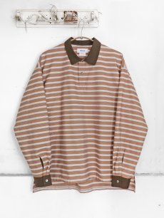 画像1: Riprap "POLO SHAPED SH L/S" -COTTON POPLIN STRIPE-　color BRICK/NAVY (1)