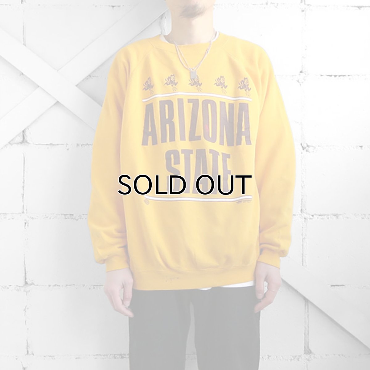 画像2: 1980's~ "ARIZONA STATE" Print  Sweat Shirt MUSTARD size L (2)