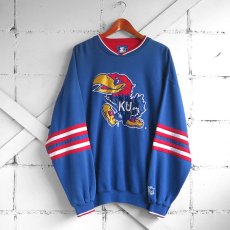 画像1: 1990's STARTER "KANSAS UNIV." Patched Sweat Shirt　BLUE　size XXL (1)